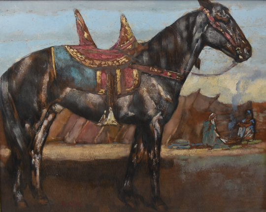 Paul JOUVE (1878-1973) - Cheval arabe harnaché, vers 1920.